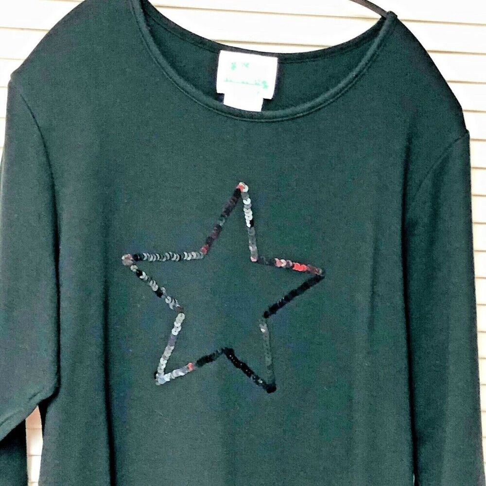 Quacker‎ Factory Sequin Star T-shirt Black Casual Celestial Whimsigoth Womens M - Picture 2 of 4